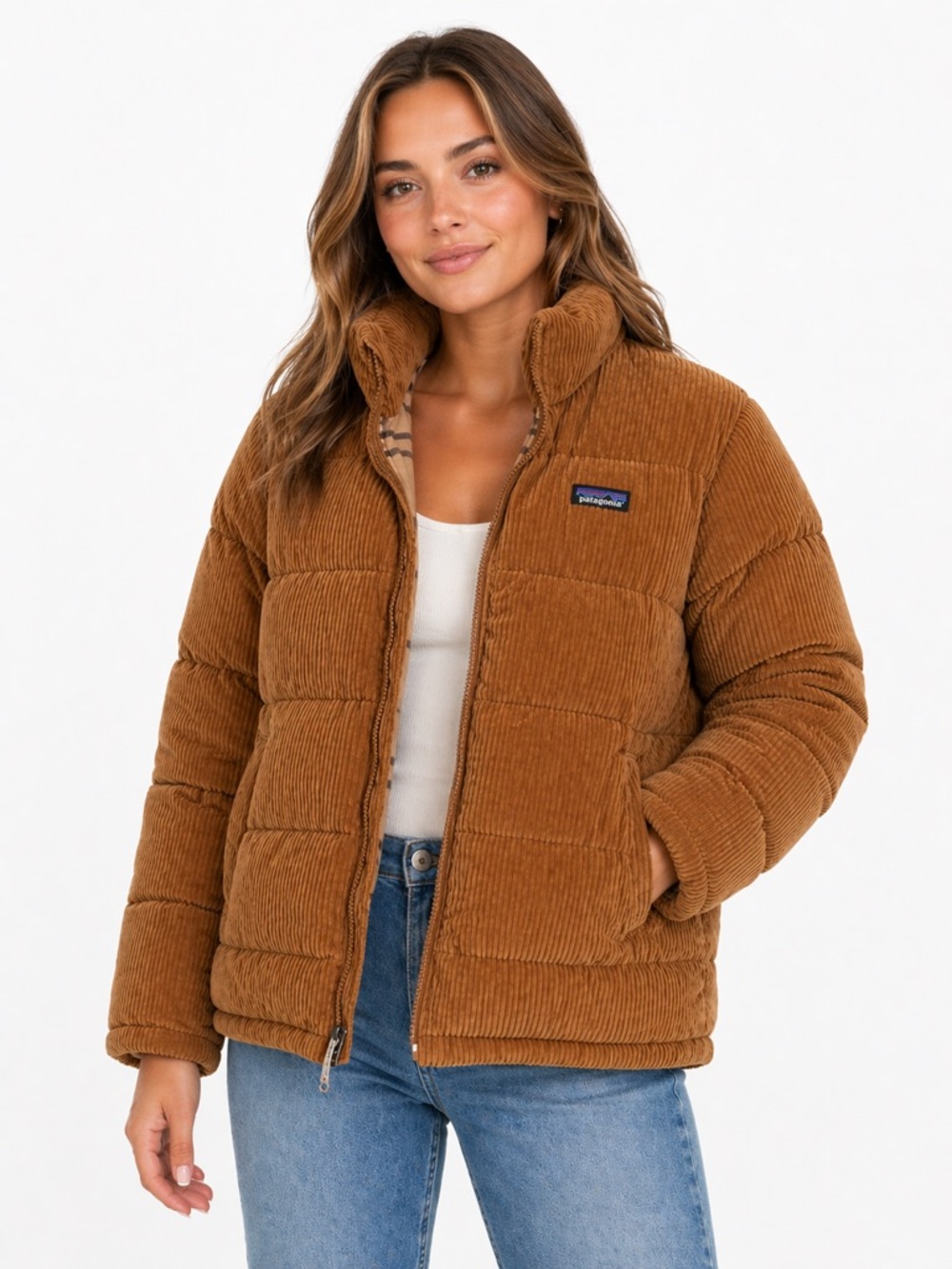 Patagonia Women's Cord Fjord Coat Tan Brown Corduroy Jacket Small